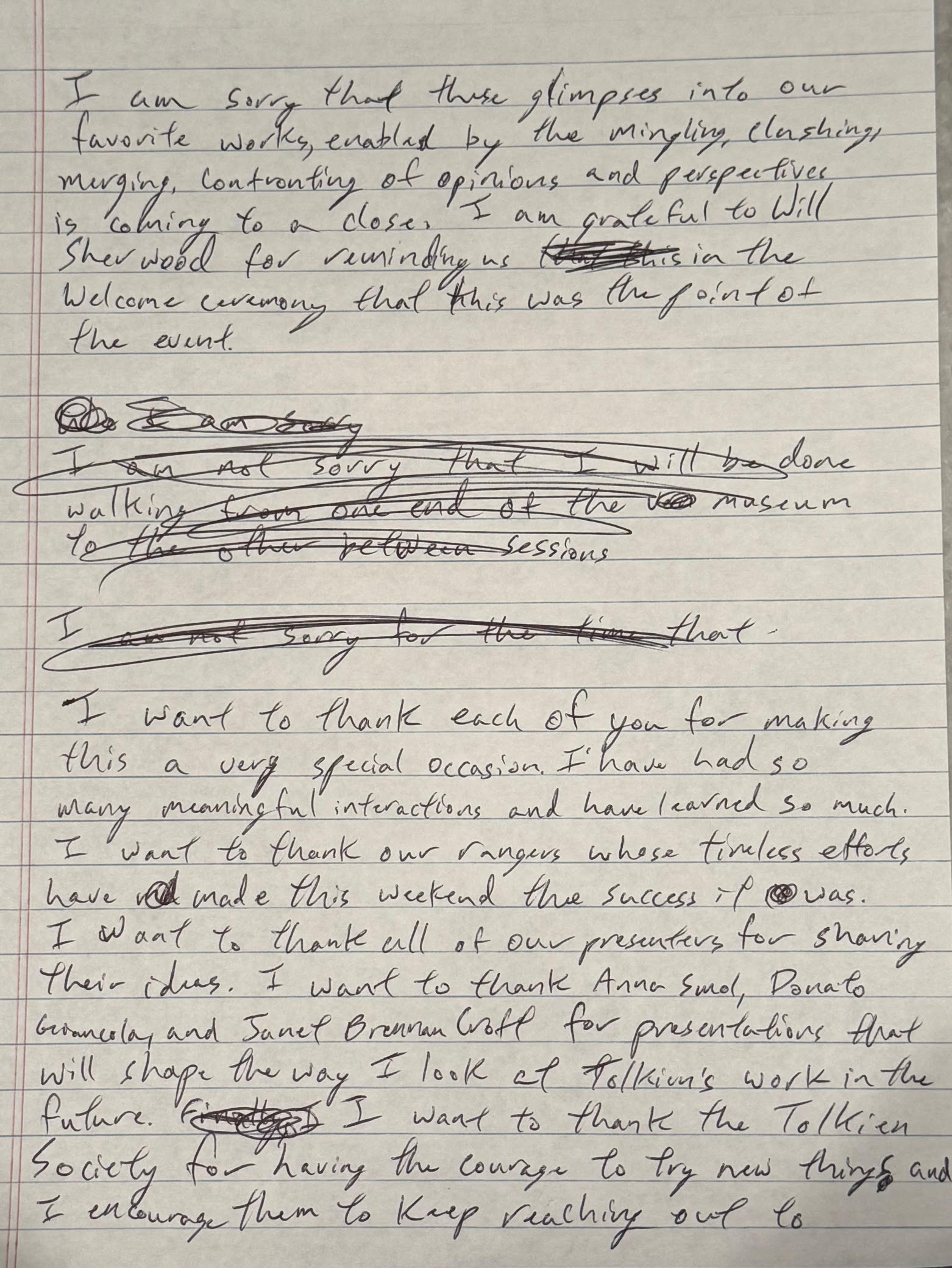 picture of Luke Shelton's manuscript for the closing ceremony of Westmoot 2025, page 2.
