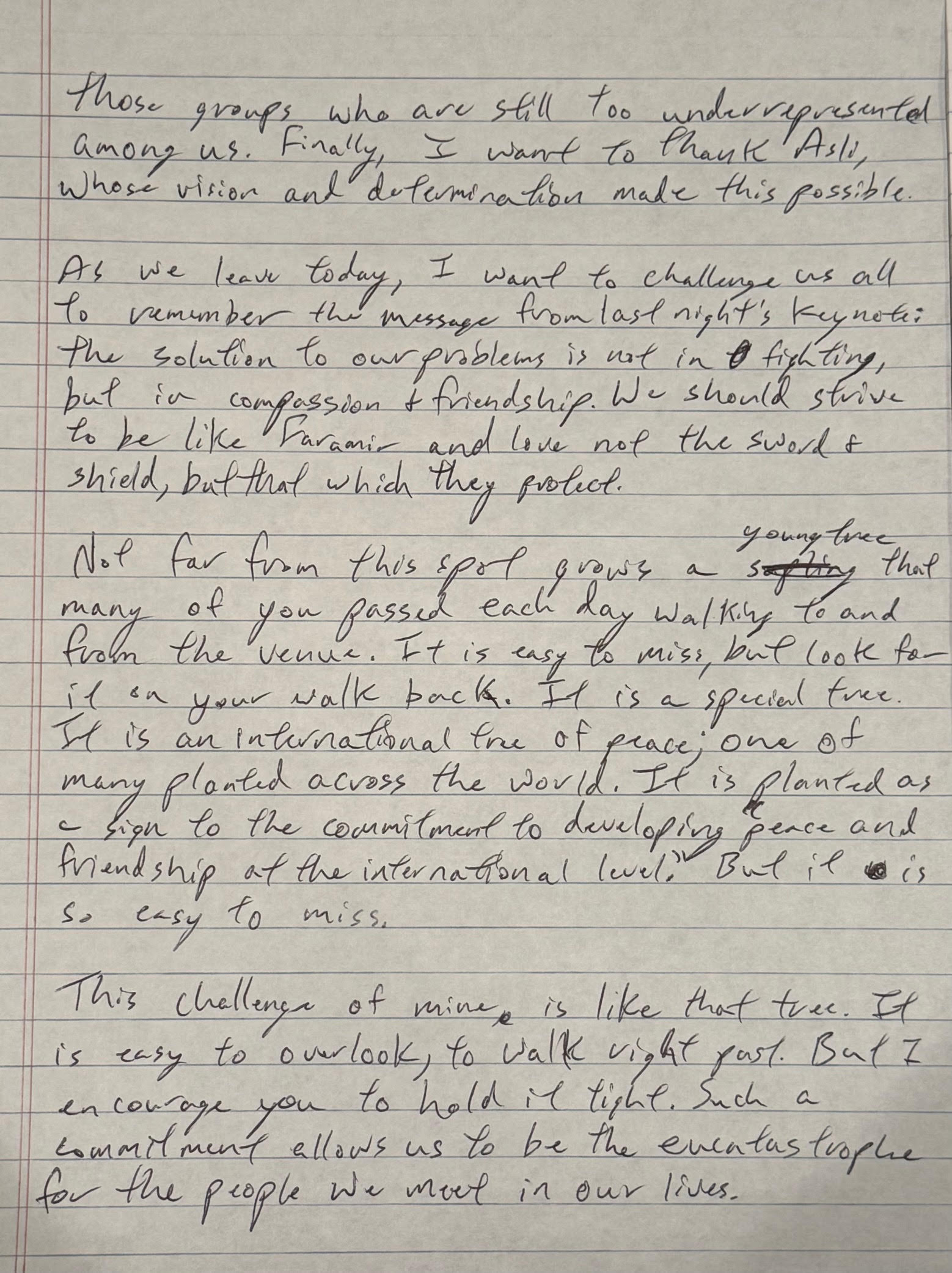 picture of Luke Shelton's manuscript for the closing ceremony of Westmoot 2025, page 3.